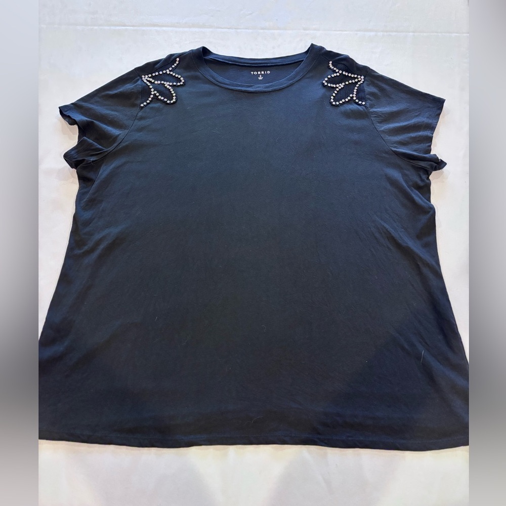 Torrid Black Short Sleeve Top with Embellished Shoulders